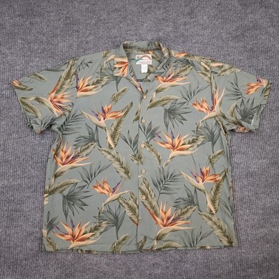 Paradise Found Shirt Mens XL Green Bird Of Paradise Hawaiian Rayon Button Up