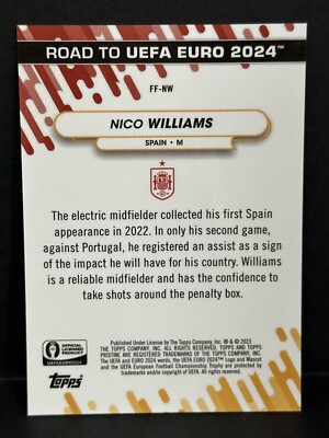 Carte Sportive Soccer 2024 Carte TOPPS NOW Nico Williams - Joueur Du Match EURO 2024 - Carte N°60 Carte Foot Panini