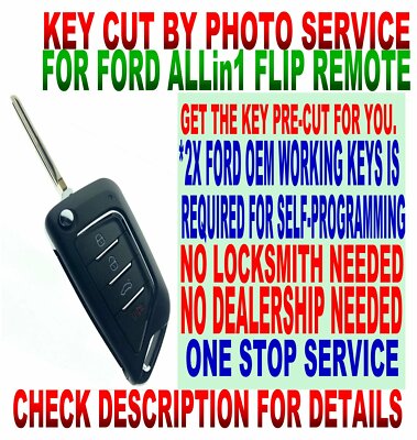 KEY CUT BY PHOTO A-STYLE FLIP remote for ~2010 FORD MODELS 40B KEYLESS ENTRY FOB