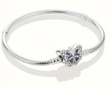 925 Sterling Silver Butterfly Hinged Clasp Charm Bracelet, 7.87