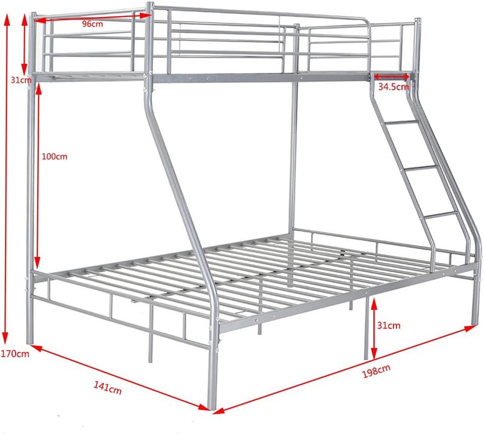 Triple Sleepers Metal Bunk Bed Frame Top 3FT Single Bottom 4FT6 Double