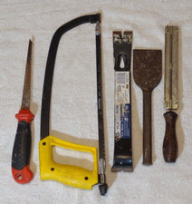 Tool Lot 5 pc   Stanley Hacksaw Keyhole Saw Pry Bar Chain Saw File Cold Chisel