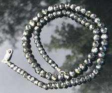 Black Diamond Necklace 4mm Certified Beads Silver 26 Inches Faceted 925