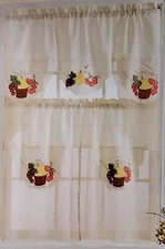 3pc. Embroidery Curtains Set: 2 Tiers(30"x36") & Swag(60"x36") FRUITS BASKET,MHF