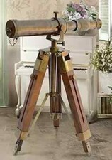 Nautical Vintage Decorative Solid Brass Telescope w/ Wooden Tripod Antique Gifts