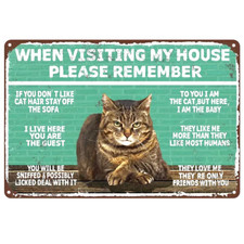 ONE Lovely 8" x 12" Aluminium Metal Sign - Rules From The Cat of The House!