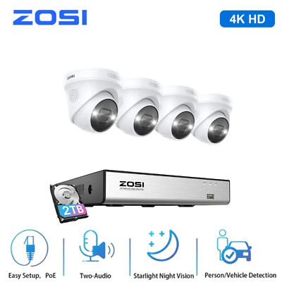 ZOSI 4K 8MP PoE Security Camera System with Spotlight AI NVR 2TB HDD Waterproof