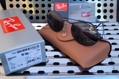 New Ray Ban RB3547 002/B1 Oval Sunglasses Black w/54mm Dark Gray