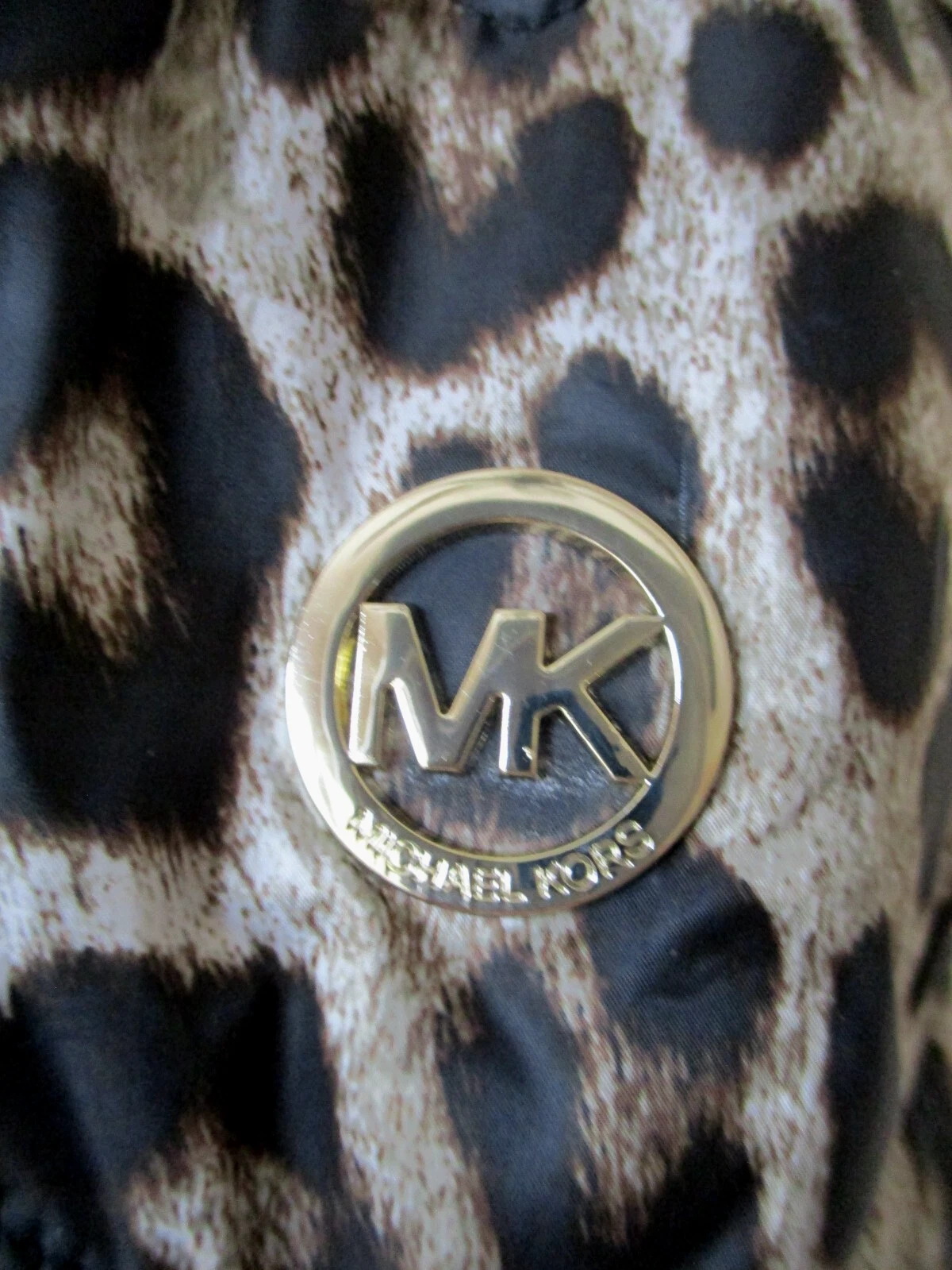 Michael Kors piumino confezionabile giacca con cappuccio stampa leopardata L donna