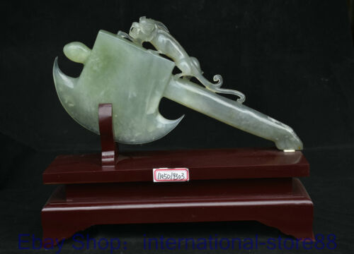 14.8" Rare Chinese 100% Natural Jade Hand Carving Feng Shui Pixiu Axe Decoration - Photo 1 sur 11