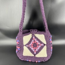 Crochet Tote Shoulder Bag Handmade Granny Square Medium Purse Boho Hippie