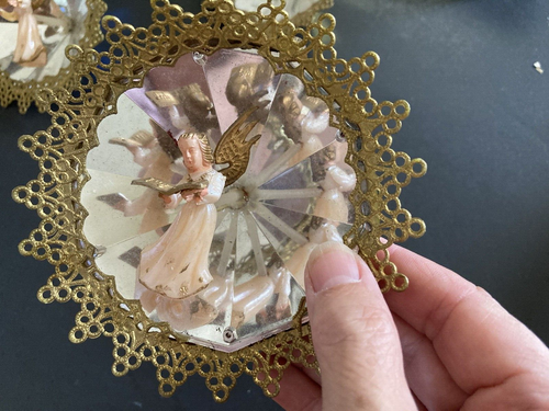 Vintage Jewelbrite Unbreakable Reflector Jumbo Diorama Ornaments in Box Angels - Picture 10 of 13