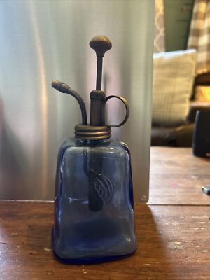 Vtg Plant Mister Bottle Blue Glass Perfume Pump Spray