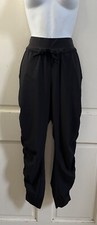 ATHLETA Black Drawstring Lightweight Poly Ruched Leg ATTITUDE PANT Sz 4