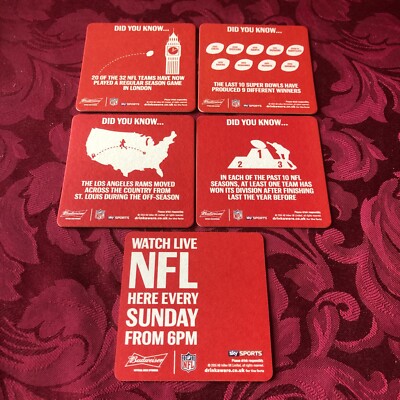 BREWERIANA - BUDWEISER - WATCH LIVE NFL HERE EVERY SUNDAY 4 BIERDECKEL - TABLETT 96