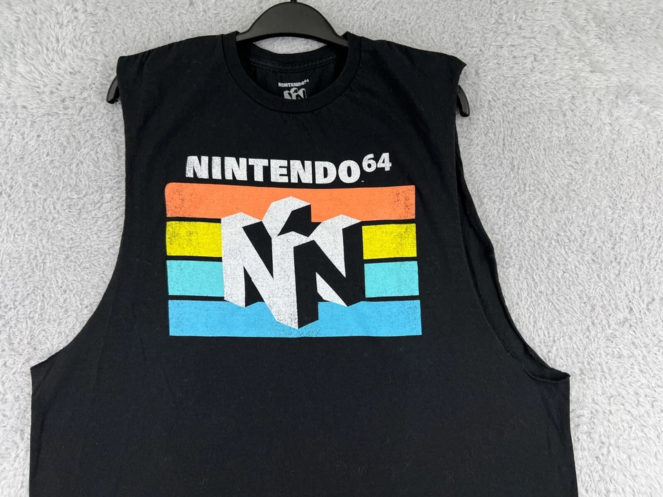 Camisa Nintendo Hombre Extra Grande Negra Tanque 64 Juegos Consola Jugador 100% Algodón Foto 4 de 4
