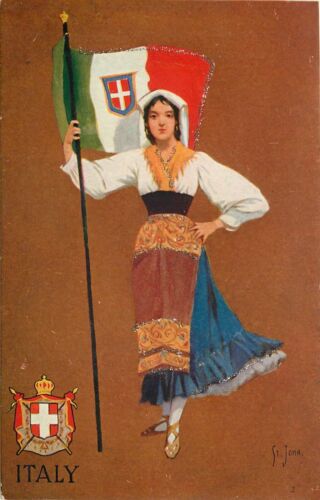 Postcard C-1910 Patriotic woman Italy Flag ethic dress undivided TP24-1319 - Imagen 1 de 2