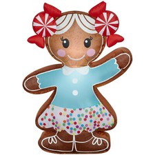 Christmas Airblown Inflatable Gingerbread Girl Yard Decoration 4ft LED Lights up