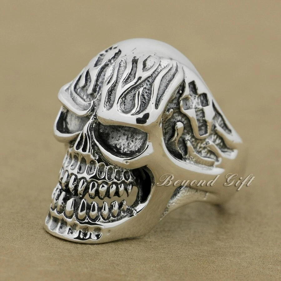 Enorme anillo de calavera pesado de plata esterlina 925 joyería punk 9Q019A talla EE. UU. 8~15 BZ Foto 3 de 4