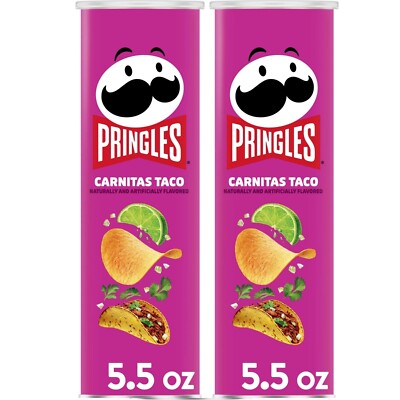 Pringles CARNITAS TACO Crisps Flavored Potato Chips Lunch Snack 5.5 (2 Cans)