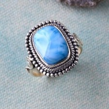 Natural Larimar 925 Sterling Silver Ring Handmade Gift For christmas A-620