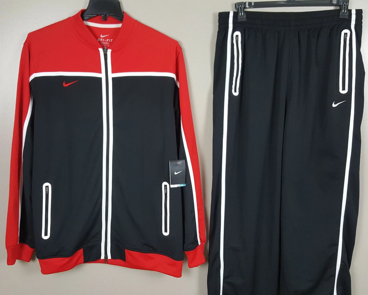 NIKE BASKETBALL TRACK SUIT JACKET PANTS SET OUTFIT BLACK RED