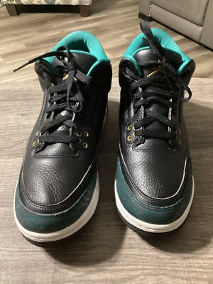 Nike Air Jordon 3 Retro Size 9.5 Youth Black Rio Teal Metallic Gold 441140-018