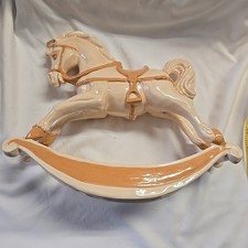 9.25" TALL X 11" LONG X 4" WIDE CERAMIC TOY ROCKING HORSE Cream Light Brown