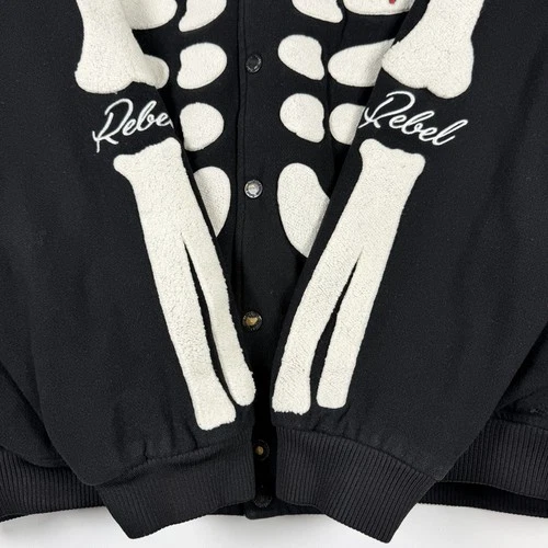 Rebel Minds Don't Kill My Vibe Skeleton Bones Melton Varsity Men Jacket XL image 14
