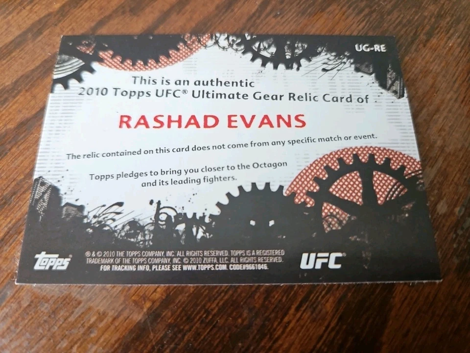 2010 Topps Series 4 Ultimate Gear Fighter-Worn Relic Card Rashad Evans #UG-RE - Image 3 of 3