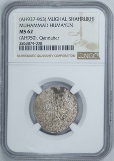 India Mughal Humayun 1530 1556 Light Shahrukhi Qandahar AH955 A G2464 NGC MS62