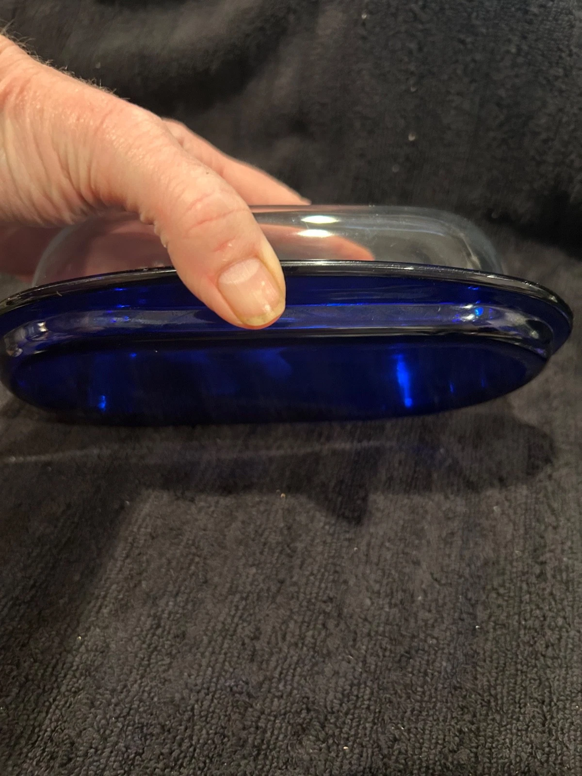 collectible cobalt blue glass butter dish