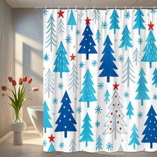 Christmas Tree Shower Curtain - Blue  White Holiday Decor