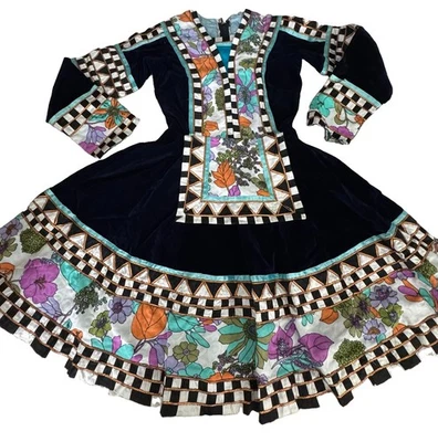 70s Seminole Patchwork Dress Velvet Ribbon Rickrack Native Folk Art North FL - Photo 1/4