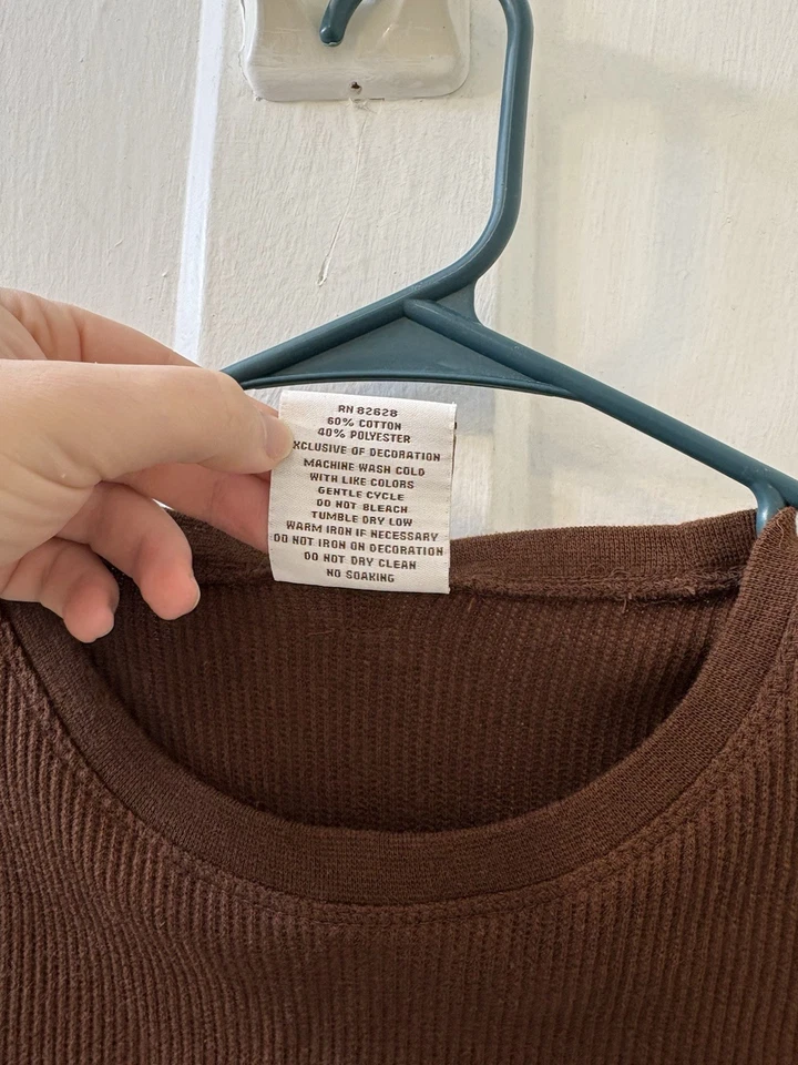 Camisa Waffle Polo Sur Vintage Y2K Marrón Dorado Manga Larga Talla Grande Foto 4 de 4