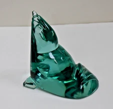 Green Etched Glass Seal Paperweight