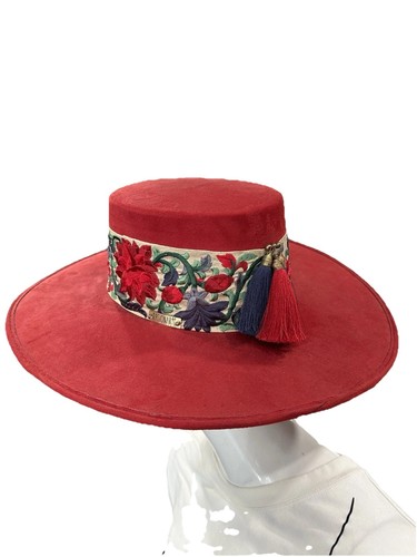 Pasionarte Hat Size Medium Unico Red Embroidered Floral Women Cordobes Hat - Picture 7 of 7