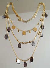 JOAN RIVERS NECKLACE GRADUATED TRIPLE STRAND OF GOLDTONE DISCS & ABALONE