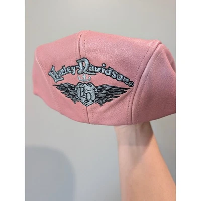 Harley-Davidson Womens Pink Leather Flat Cap Newsboy Hat Embroidered Logo - Image 1 of 4