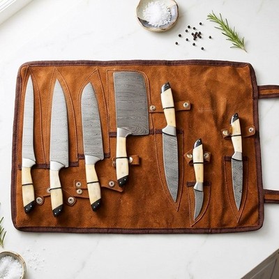 Handmade Damascus Steel 5 PCS Chef Set, Professional Kitchen Knives Collection