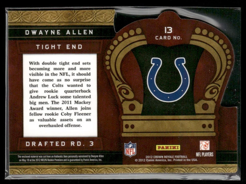 2012 Panini Crown Royale #13 Dwayne Allen Rookie Royalty Materials Bronze Retail - Image 2 of 2