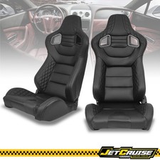 Universal Pair Reclinable Racing Seats Dual Slider Black Pu Carbon Leather Universal Pair Reclinable Racing Seats Dual Slider Black Pu Carbon Leather