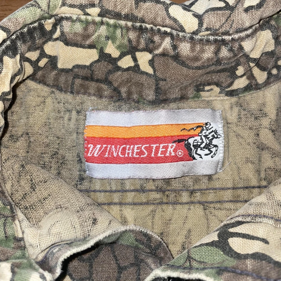 Camisa Winchester De Colección Para Hombre Grande Verde Trebark Camuflada Hecha en EE. UU. Años 80 Foto 4 de 4