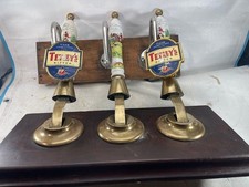 Tetley Beer Hand Pumps Pot And Brass On Wood Mounts With Dispensers Man Cave x 3