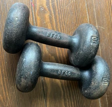 Vintage BFCO Set 10 Pound Dumbbells Bun Round Head Cast Iron