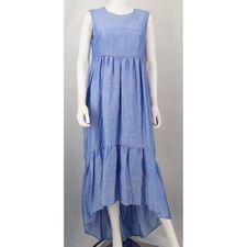 NWT Saks Fifth Avenue Light Blue Linen Blend  High-Low Ruffle Maxi Dress Size L
