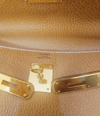 Vintage Hermes Kelly 32 Gold Ardennes Leather GHW 1994 Circle X