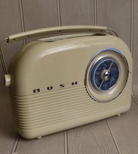 BUSH Vintage Style portable FM/AM Classic Radio In Cream Colour & Mains Adapter