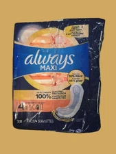 Always Maxi Pads without Wings, Size 4, Overnight Absorbency, 28 CT