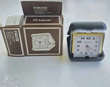 NOS Vintage 1970s EQUITY Travel Alarm Clock Black Case BRAND NEW Original Box!